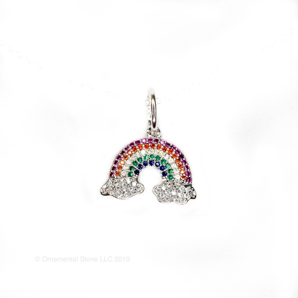 Rainbow Clouds Cubic Zirc Pave Pendant Necklace 67 - Picture 3 of 4